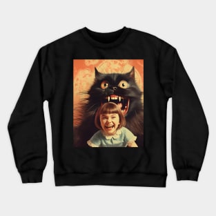 Vintage Little Girl and Creepy Cat - Enchanting Retro Art Crewneck Sweatshirt